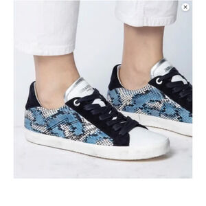 Zadig & Voltaire Python Snakeskin Leather Lace Up Sneakers Shoes Wild Blue EU 39
